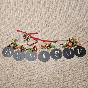 'Believe' Holiday Garland Christmas Decor Farmhouse Banner Letters Ribbon